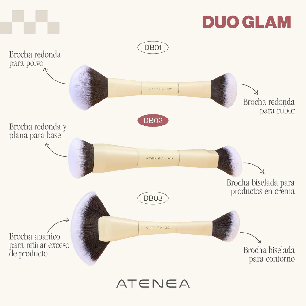 BROCHA DUO GLAM PARA CONTORNO Y TIPO ABANICO PARA RETIRAR EXCESO