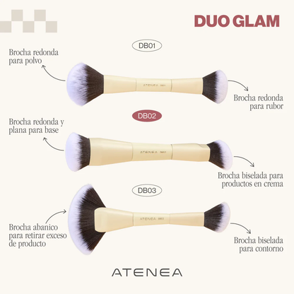 BROCHA DUO GLAM PARA CONTORNO Y TIPO ABANICO PARA RETIRAR EXCESO